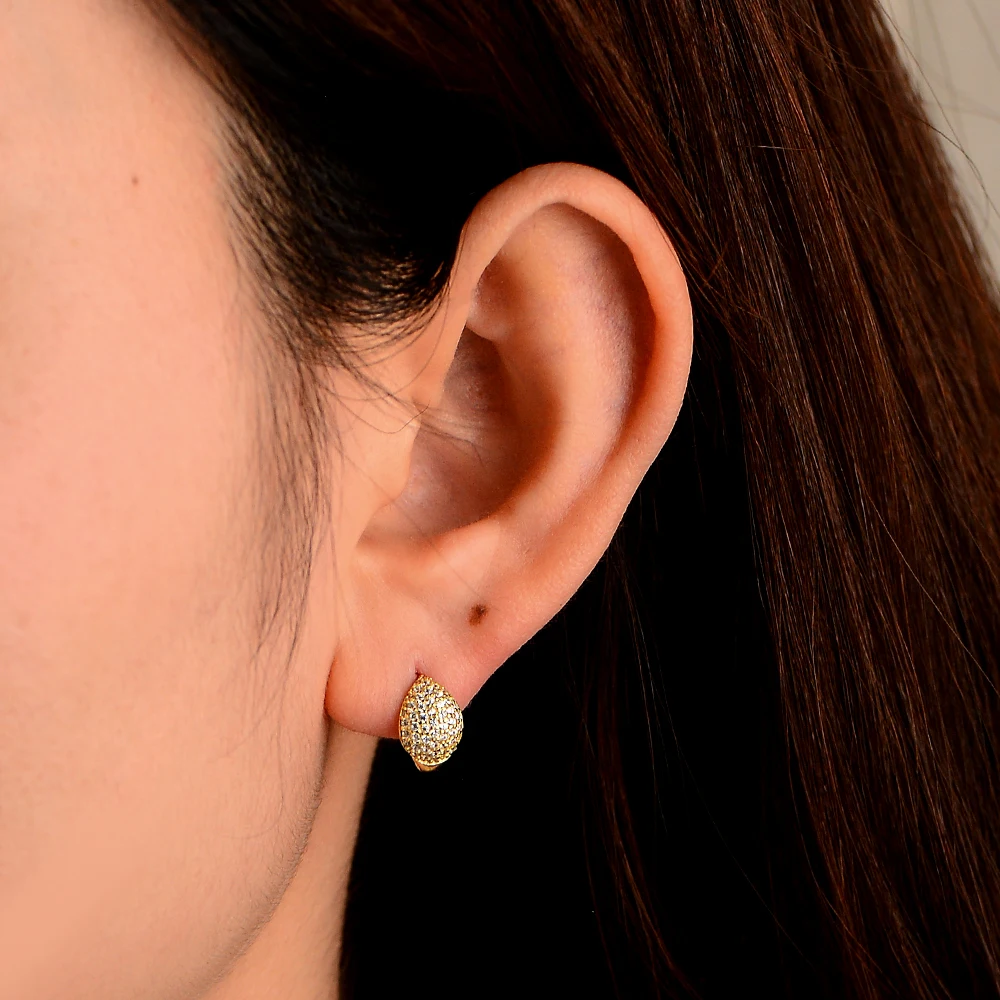 Women's Micro-Set Zirconia Circle Ear Cuffs S925 Sterling Silver High-End Geometric Full-Diamond Studs Quality Jewelry