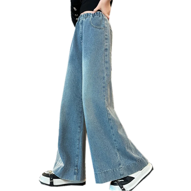 

Fashion Child Wide Leg Jeans for Teenage Girls High Street Denim Trousers Cool Design High Waist Wide-Leg Pants 5 7 9 11 13 14 Y