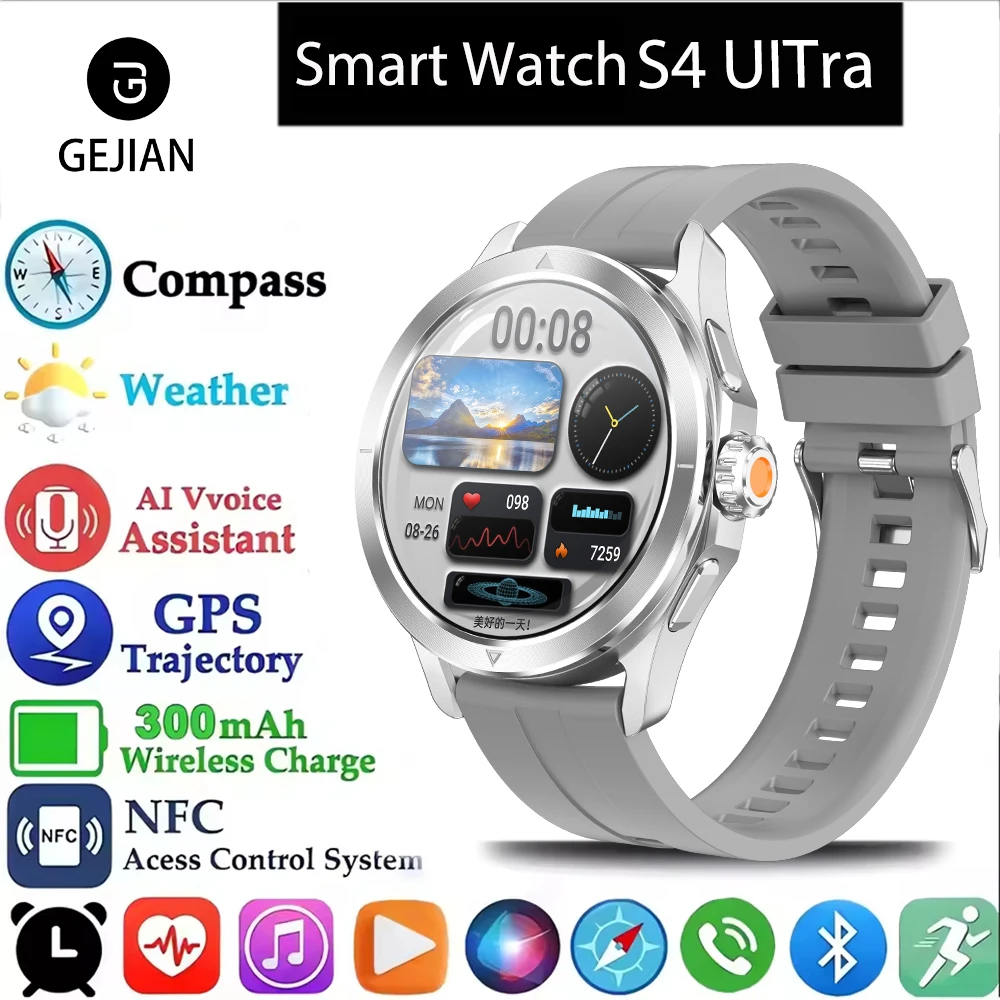 

GEJIAN 2025 Новые Смарт-часы S4 Ultra для мужчин Спорт на открытом воздухе NFC AMOLED GPS Компас Сердечный ритм Водонепроницаемые Bluetooth-умные часы с вызовом