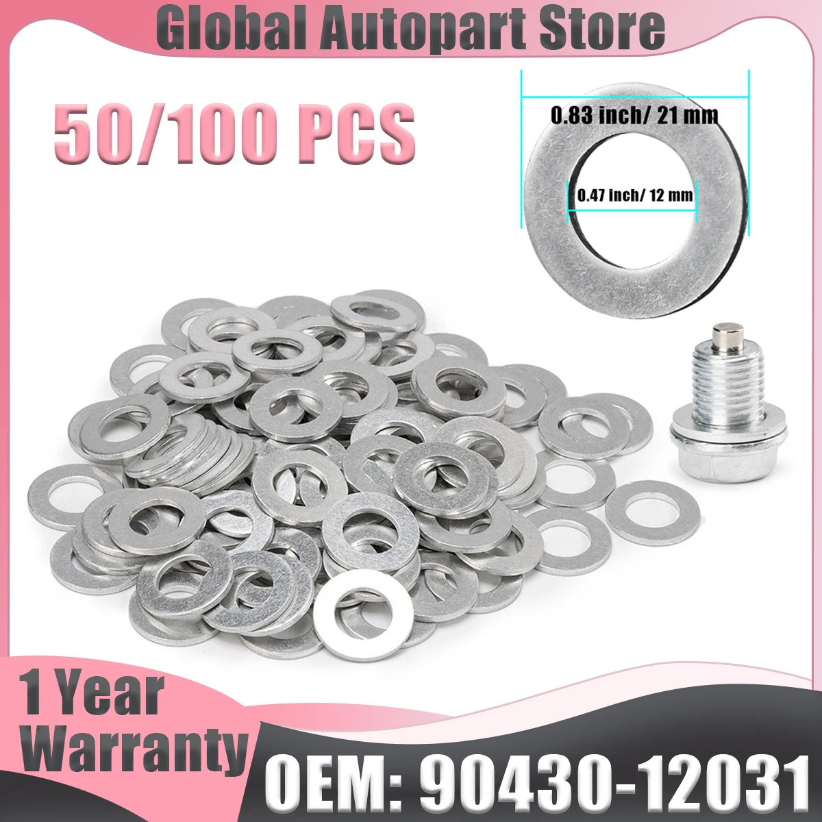 

50/100PCS Oil Drain Plug Gaskets Crush Washers Seals Rings Hole 12mm OEM # 90430-12031 9043012031 For Toyota For Scion For Lexus