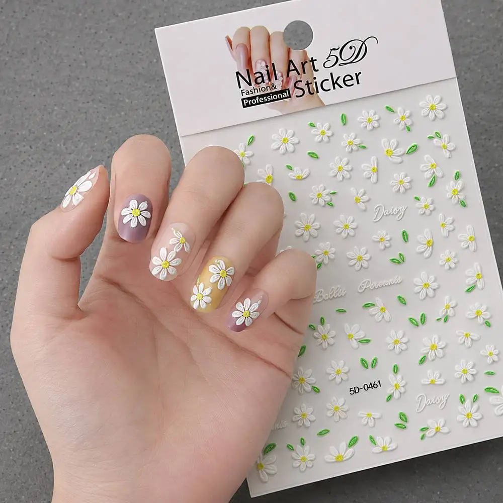 1Pc Embossed Flower Patterns Daisy Nail Art Stickers Multi Pose Daisy Nail Decal Party Ready Daisy Nail Slider
