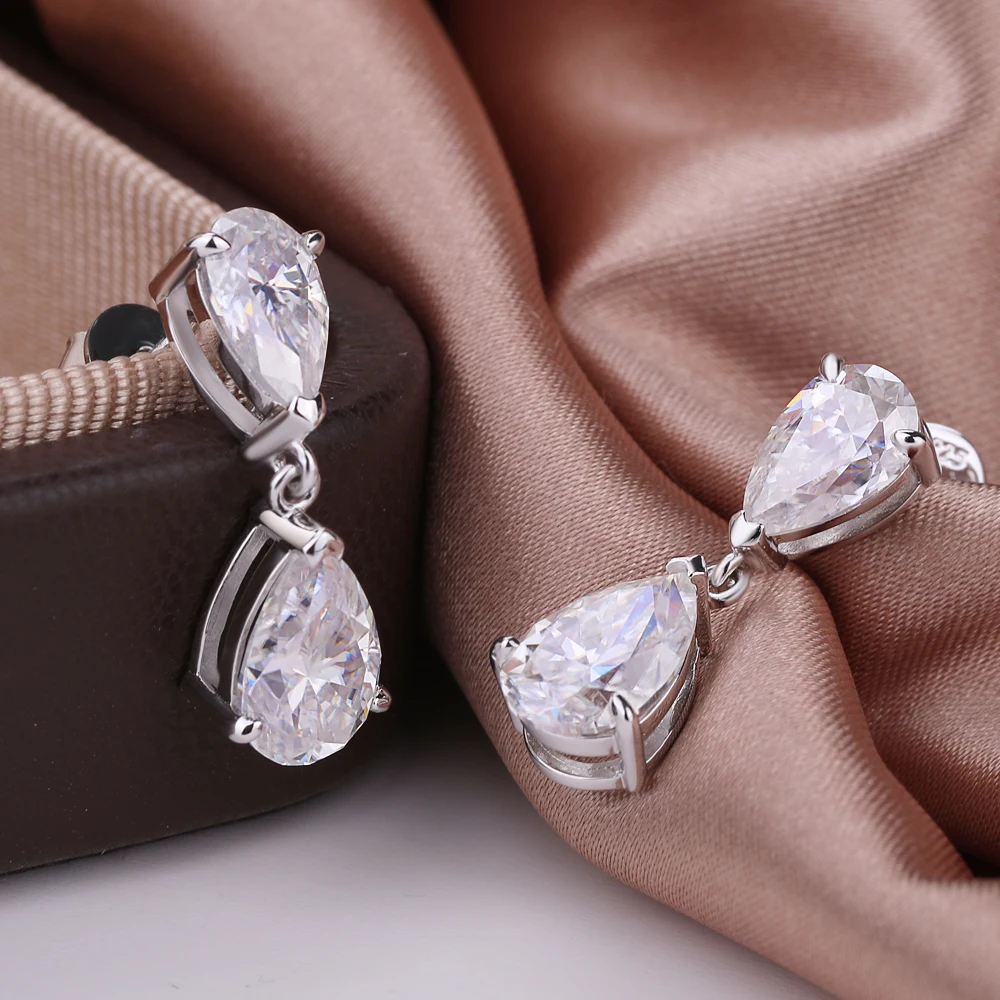 GRA Certified 5cttw Waterdrop Moissanite Drop Earrings for Women 925 Sterling Silver Pear Cut Diamond Stud Earring Bride Jewelry