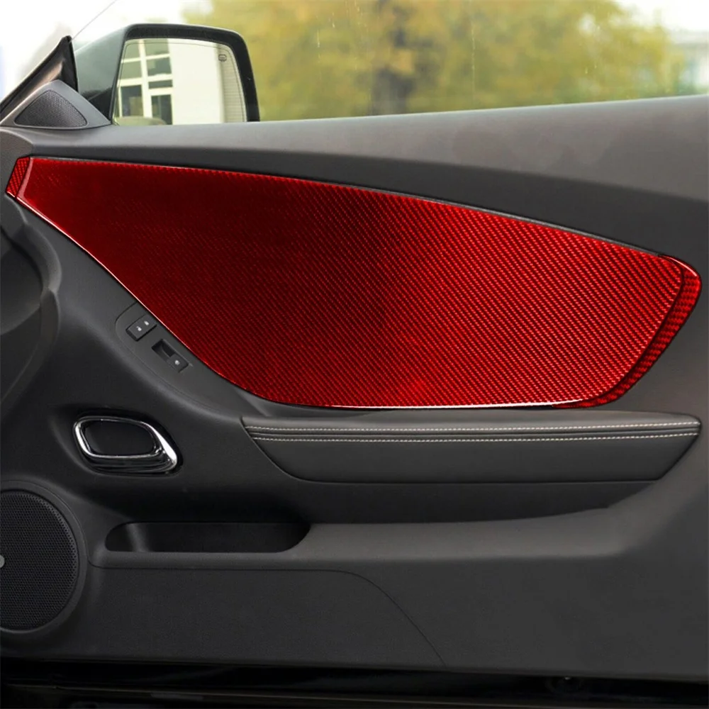 6Pcs/Set Car Interior Door Panel Covers Fit For Chevrolet Camaro 2010 2011 2012 2013 2014 2015 Carbon Fiber Red Auto Accessories