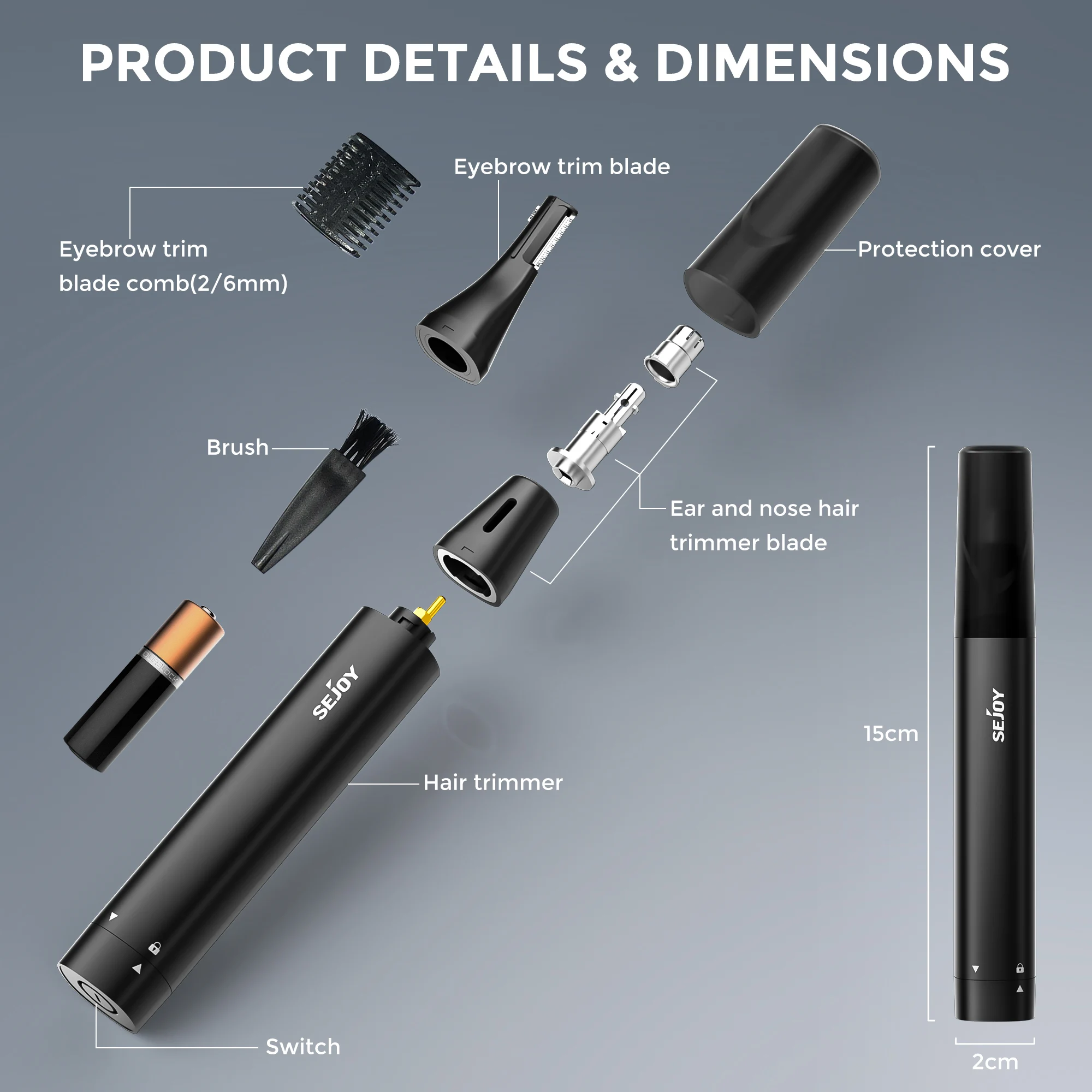 SEJOY 2-IN-1 Neus Tondeuse Mannen Vrouwen Oorhaar Trimmer Kleine Elektrische Trimmer Wenkbrauw Trimmer zakenreis Thuisgebruik