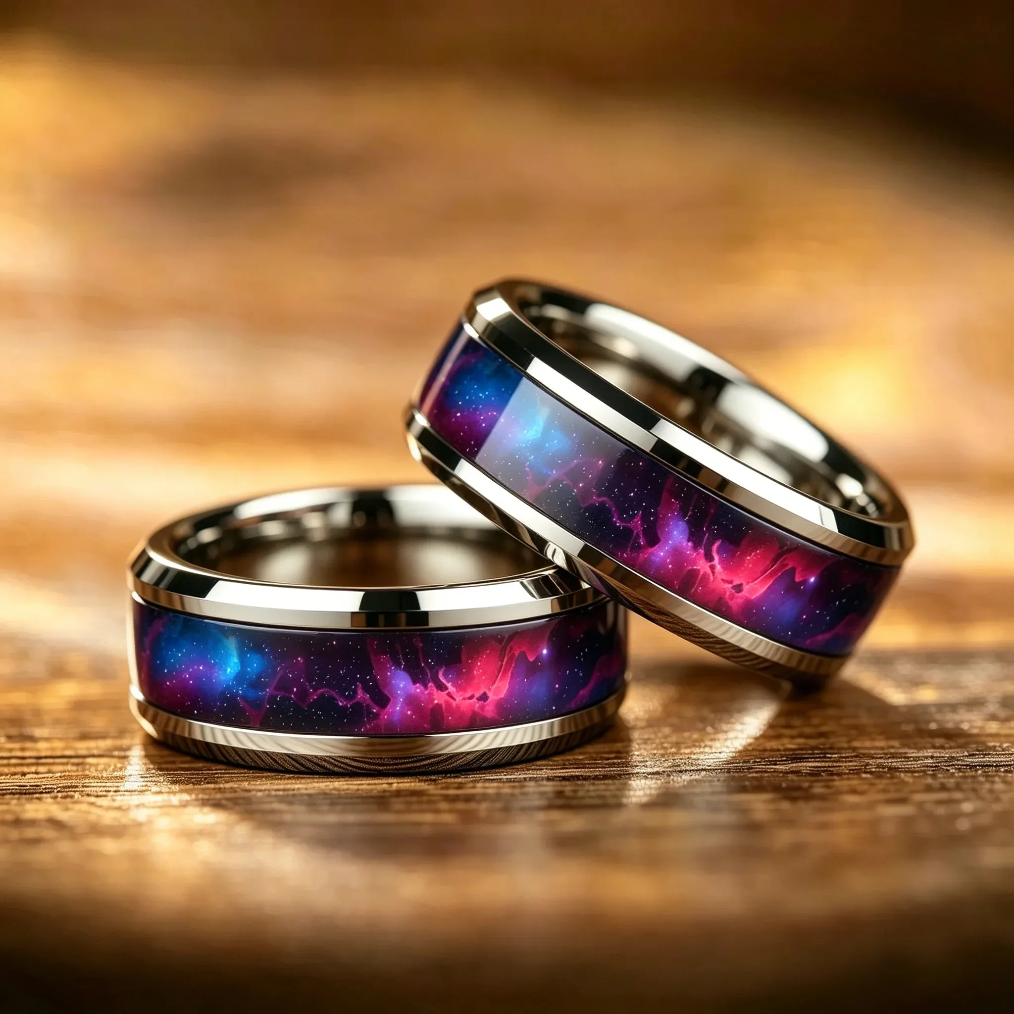 Wedding Band Jewelry Unique Mysterious Colorful Gradient Nebula Pattern Rings , 8mm Cosmic Starry Sky Stainless Steel Men Ring