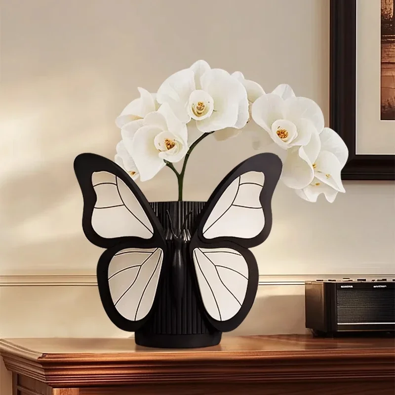 Modern Vase Decoration with Butterfly Orchid Simulation Dried Flower Decoration Light Luxury Living Room Flower Arrangement