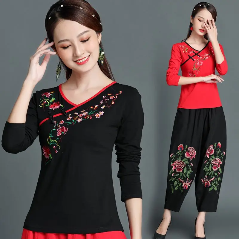 China elegante blusa bordada para mujer, Top Cheongsam, blusa informal delgada, camisa de estilo nacional, traje Tang Vintage para mujer, Moda de Primavera