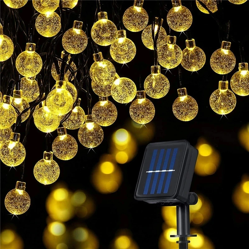 LED Crystal Ball Solar Fairy Lights Outdoor String Garlands 20/50 LEDs Garden Decor Christmas Power Efficient Outdoor Lighting