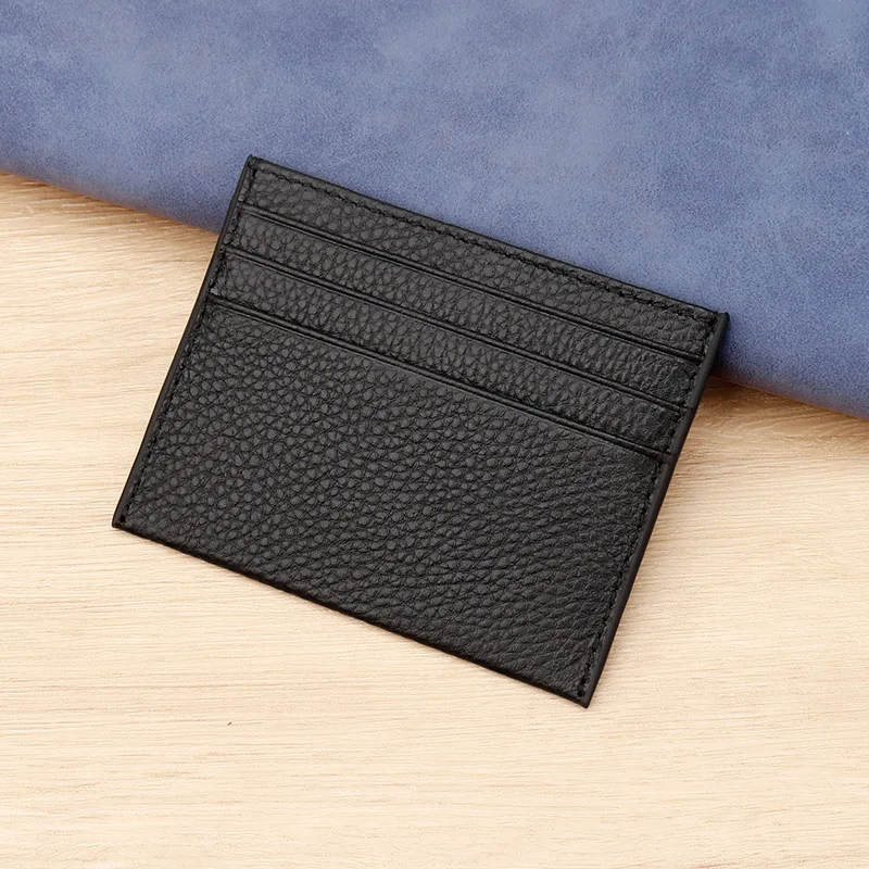Slim Leather Card Holder RFID Blocking Lychee Grain Cowhide Credit Card Sleeve Minimalist Front Pocket Wallet for Men Women