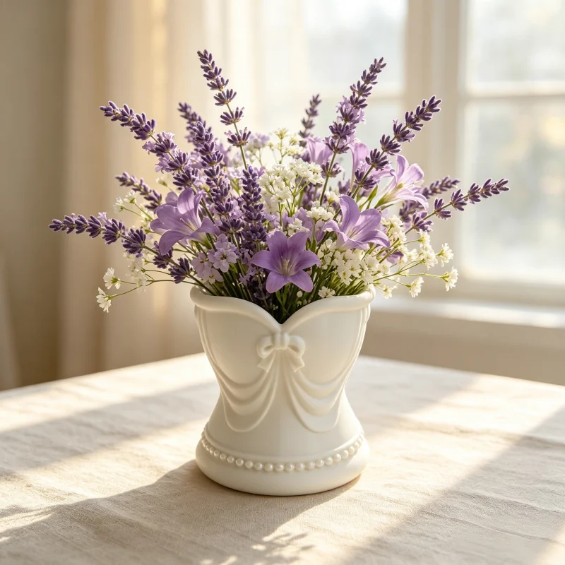 Girly-Style Waist-Shaped Flower Vase, White Flower Bucket with Bow Decoration, Multifunctional Desktop Storage Box, Used to Store Artificial Flowers, Makeup Brushes, and Small Accessories