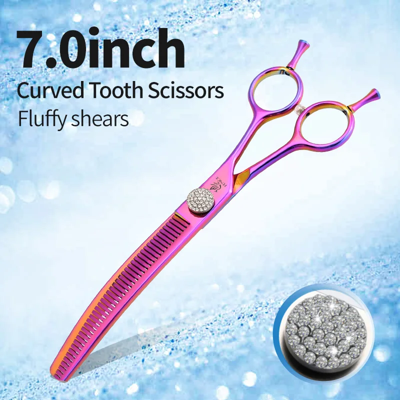 Fenice 6,5/7,0/7,5 Zoll Haustier-Friseurschere JP440C Diamanten gebogene Zahnschere für Hundeschönheit, Ausdünnungsrate 50 %-5 % 6