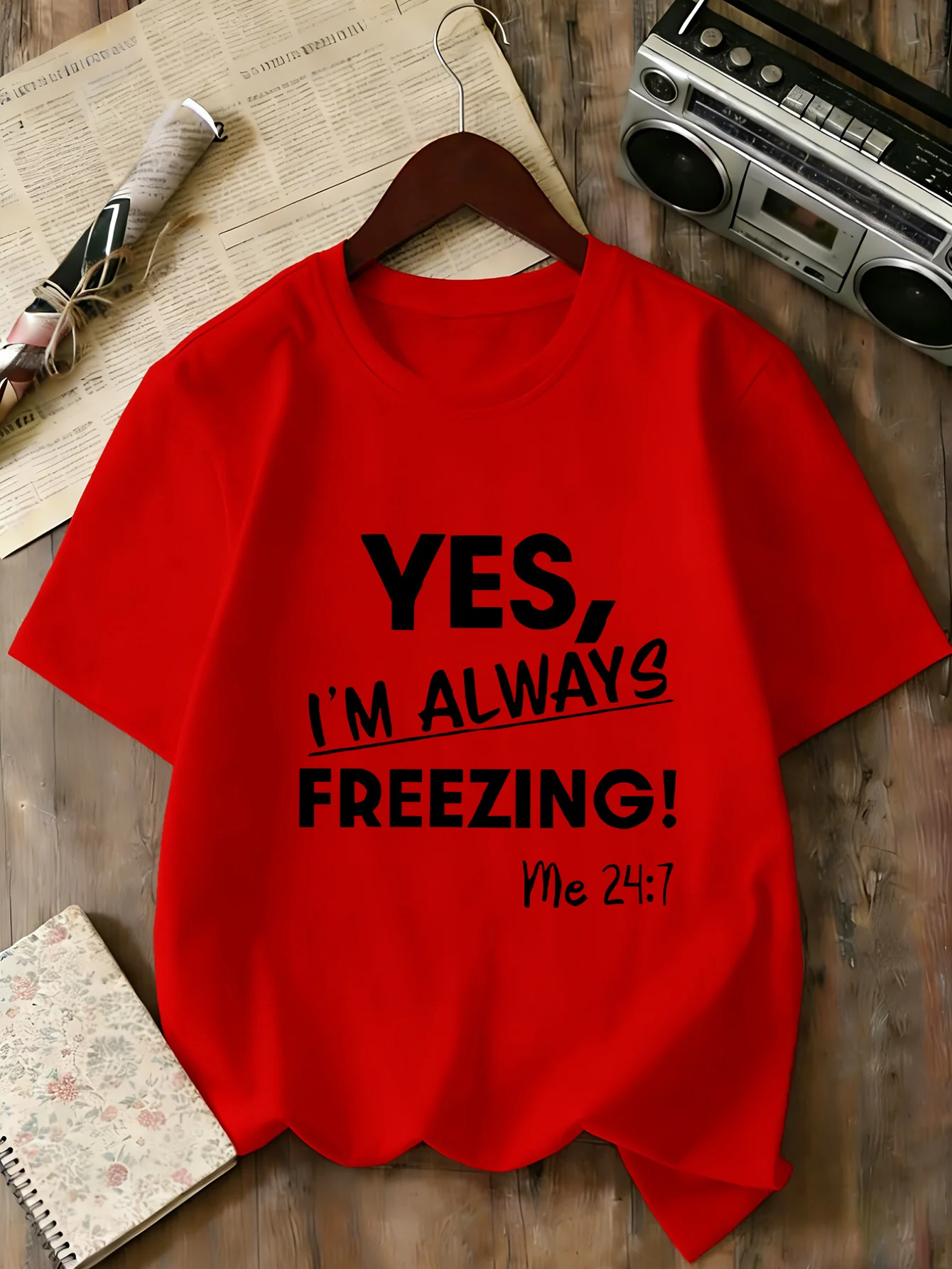 Always Freezing Me 24 7 Tee Funny Text Slogan Print Boys Girls Family Matching Cotton Summer Short Sleeve Basic Children Tshirt