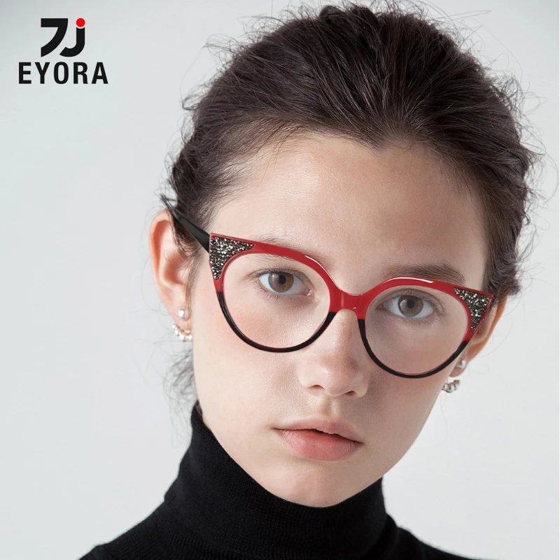 

EYORA Ins Currents Cat Eye Round Women Reading Glasses Anti Blue Light Myopia Eyewear Photochromic Prescription Eyewear Lens