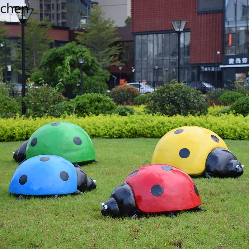 Outdoor Fiberglass Sculpture Large Realistic Seven-Star Ladybug Ornament Farm Garden Landscape Animal