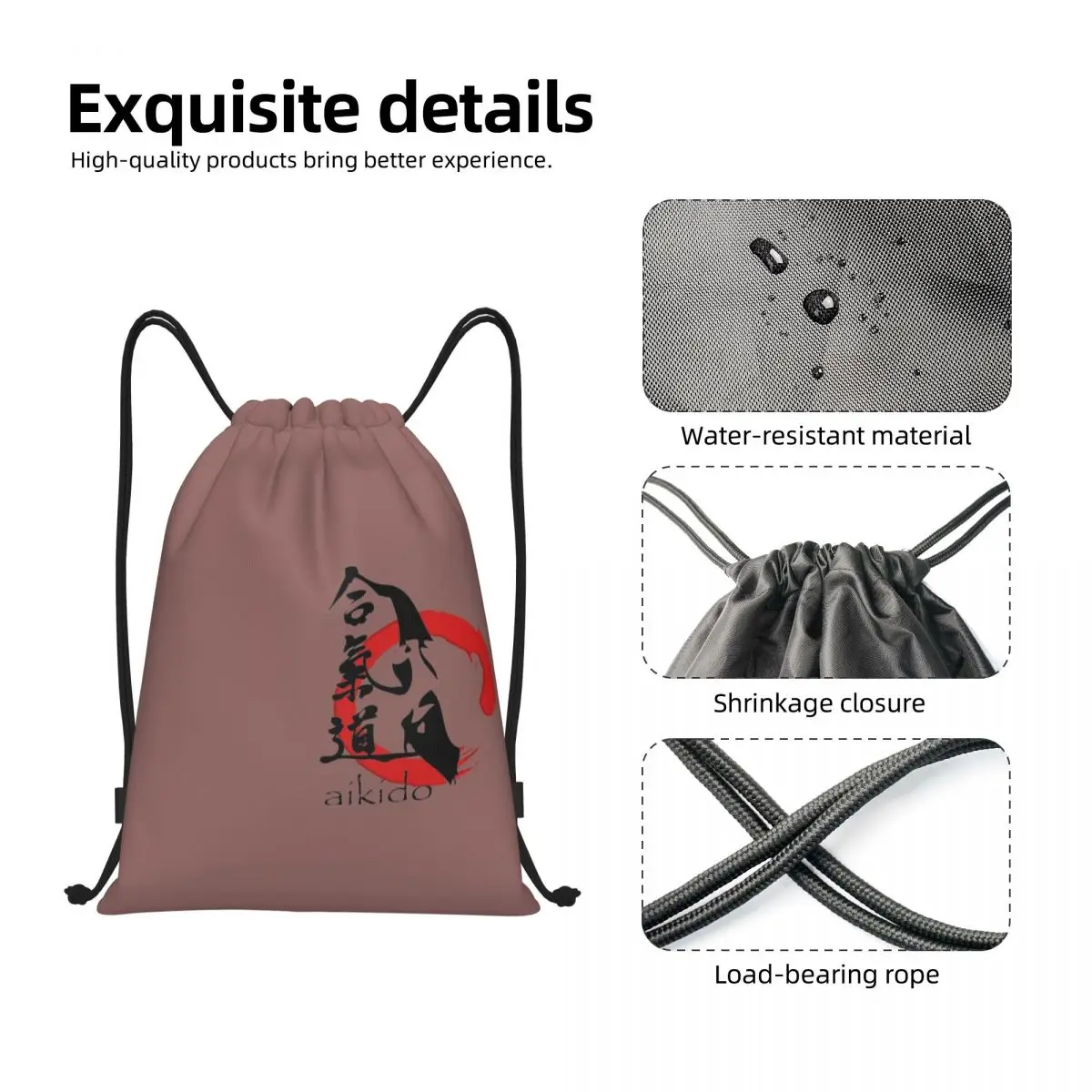 Ueshiba Aikido Inspirado Logo Sacos de Cordão, Foldable Gym Sackpack Sports, Japão Arte Marcial Training, Mochilas De Armazenamento