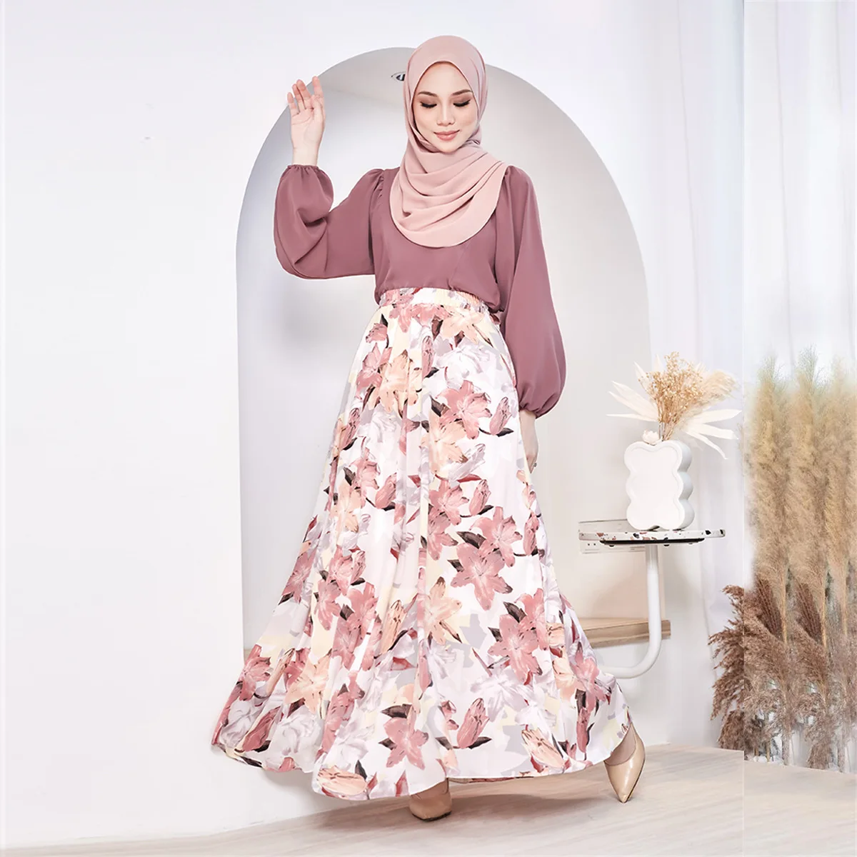 Eid Muslim for Women Party Long Skirt Flower Print Dress Jalabiya Ramadan Morocco Dubai Saudi Arabic Skirts Turkish Islam Modest