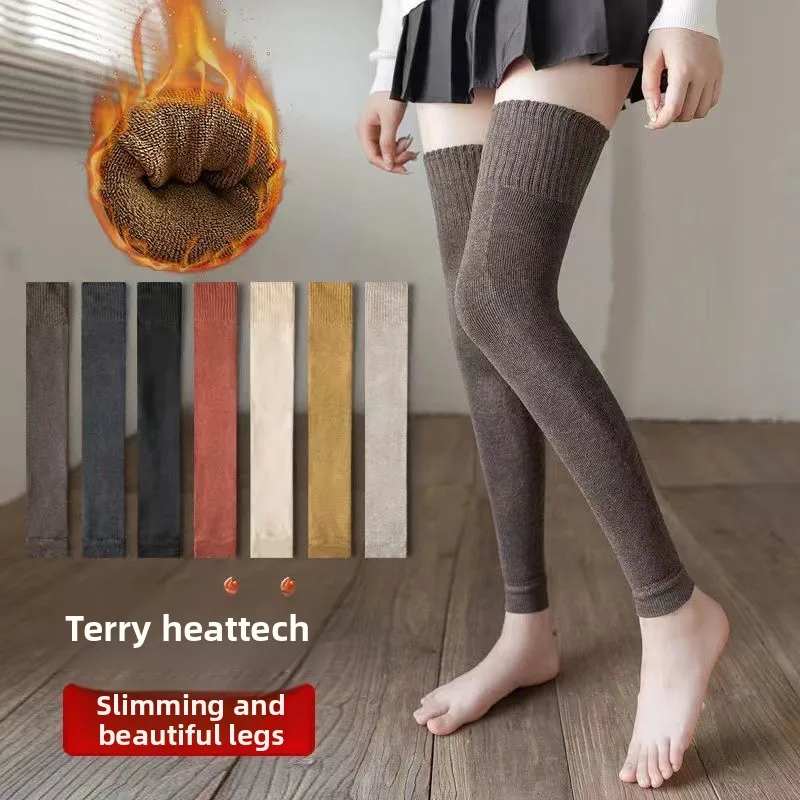 

Новые утолщенные длинные носки-трубочки, зимние наколенники, теплые нескользящие махровые флисовые гетры, носки до середины икры