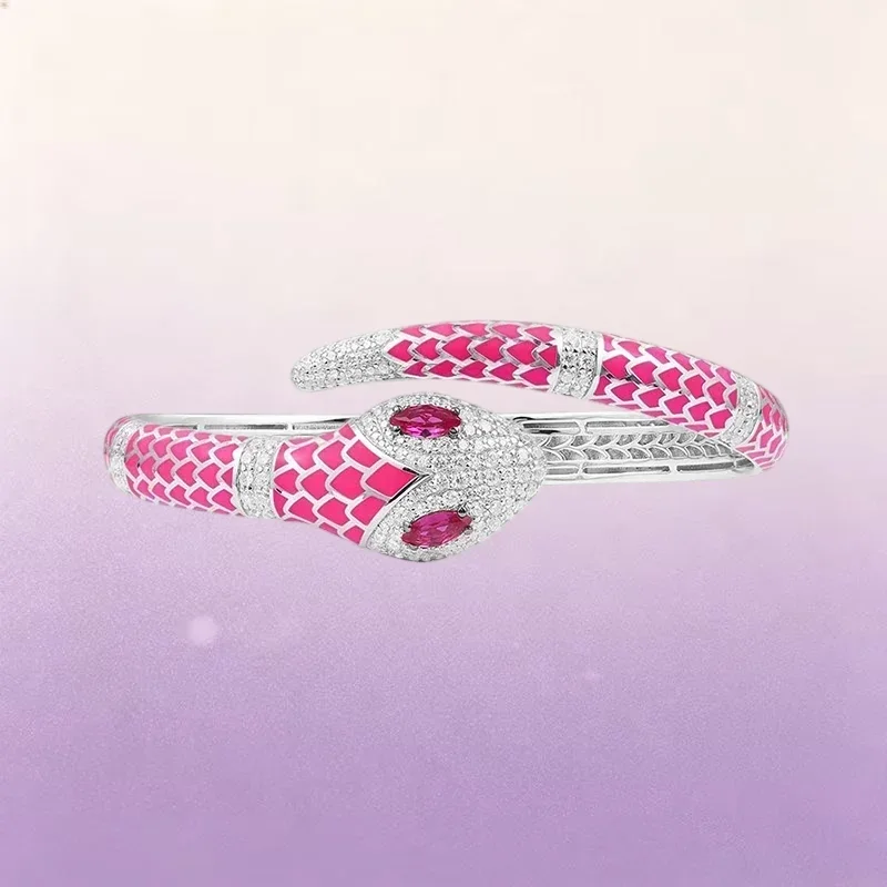 ZPFF S925 Sterling Silver Green Pink Snake Ring Earrings Bracelet Women Exaggerated Animal Luxury Banquet Fashion Party Jewelry - view 3