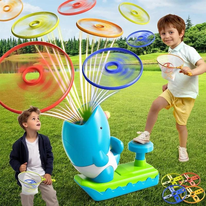 Kinderen Vliegende Disc Launcher Buitensporten Spel Speelgoed Ouder-kind interactie Plezier Voetpedaal Vliegend speelgoed Jongen Educatief speelgoed Geschenken