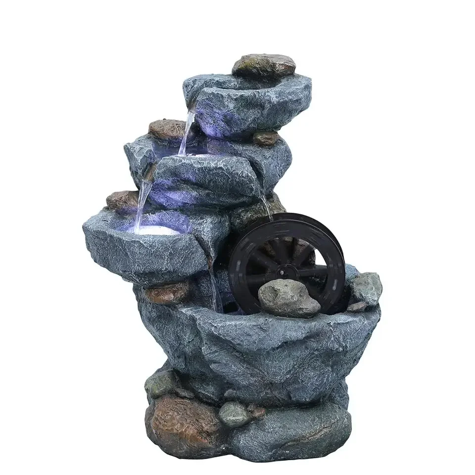 2026 High Quality Yard Patio Lawn Ornaments Garden Waterfall Fountain Polyresin Outdoor Water Fountain Decor