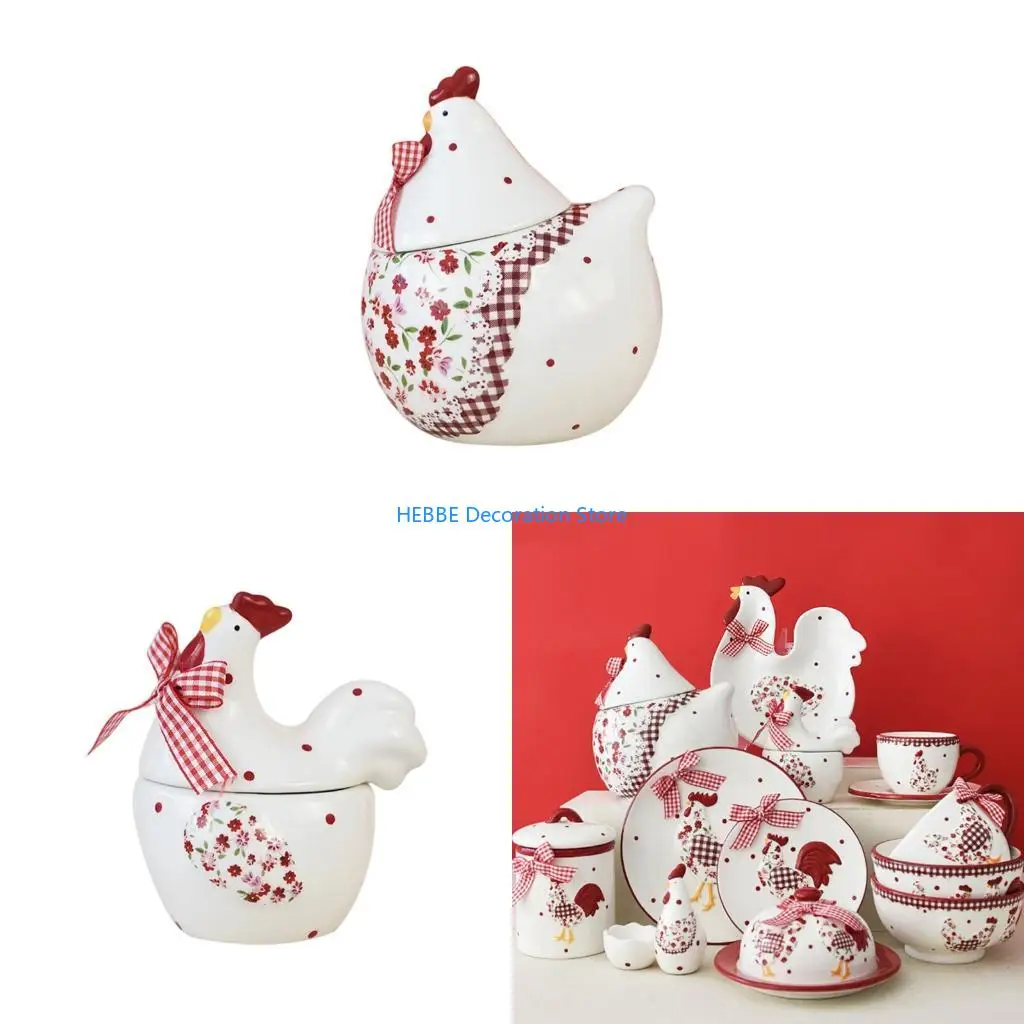 B0KC Modern Farmhouse Chicken Themed Canister Cup Pot For Kitchen Countertop