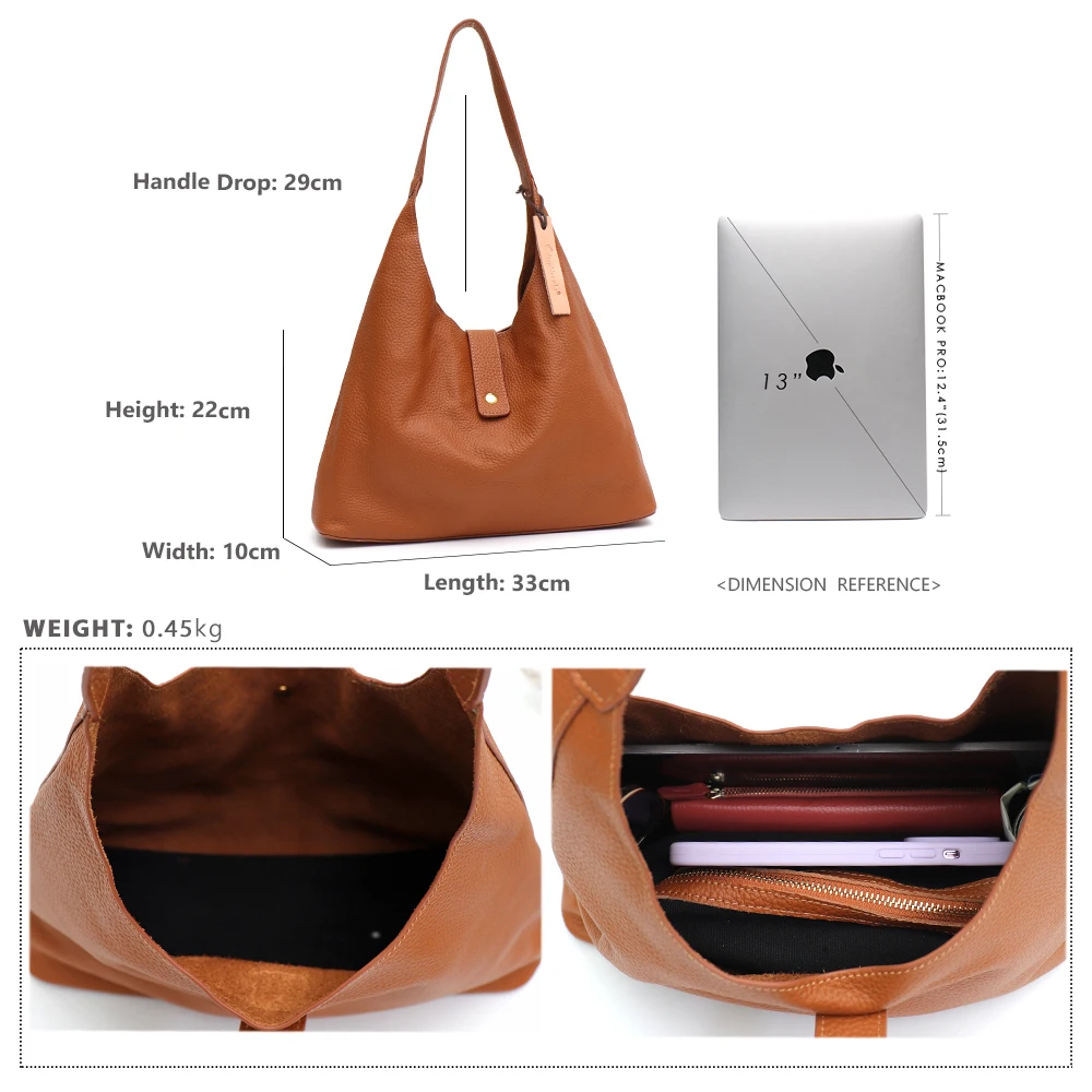 SC Niche Brand Fashion Genuine Leather Women Hobo Shoulder Bags Casual Slouchy Purse Solid Color Large Daily Shopper Handbags