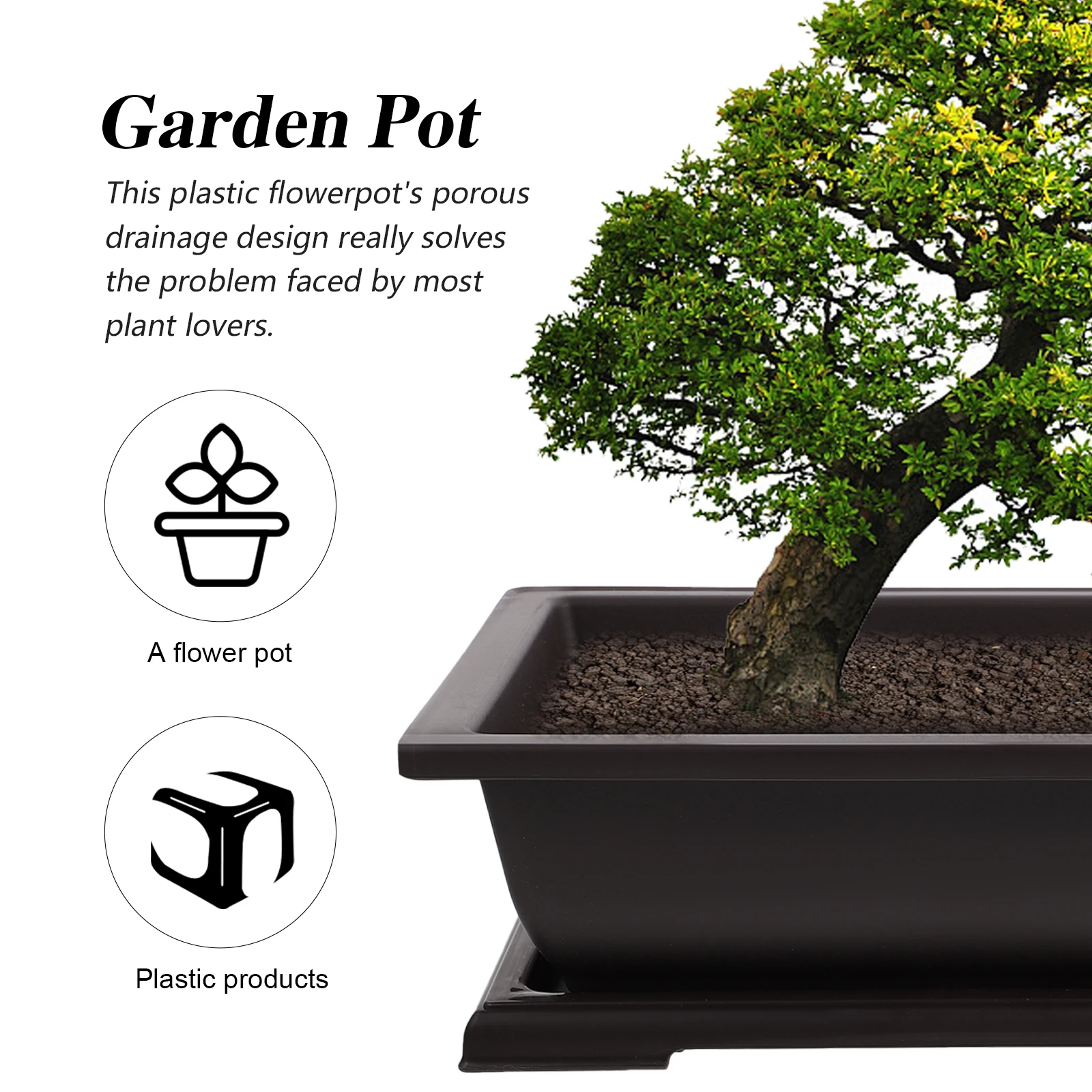 

Plastic Flower Planter Succulents Pot Plant Container Garden Home Balcony Simple Durable Lightweight Drainage Tray Included