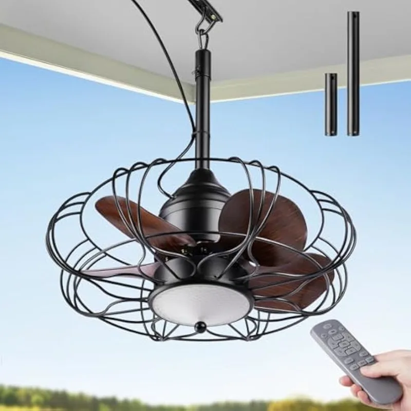 

Outdoor Plug in Ceiling Fan with Light and Remote, 6 Speeds, 3 Color Temperatures, Waterproof Hanging Fans for Patio, Porch