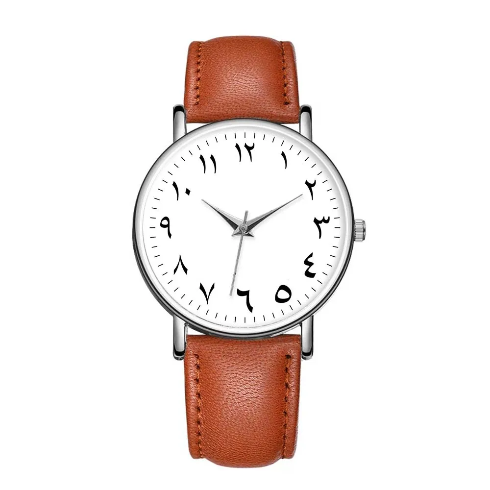 C-9308 Arabic Numberal Dial Unisex Women Men Wristwatch Quartz Leather 3ATM