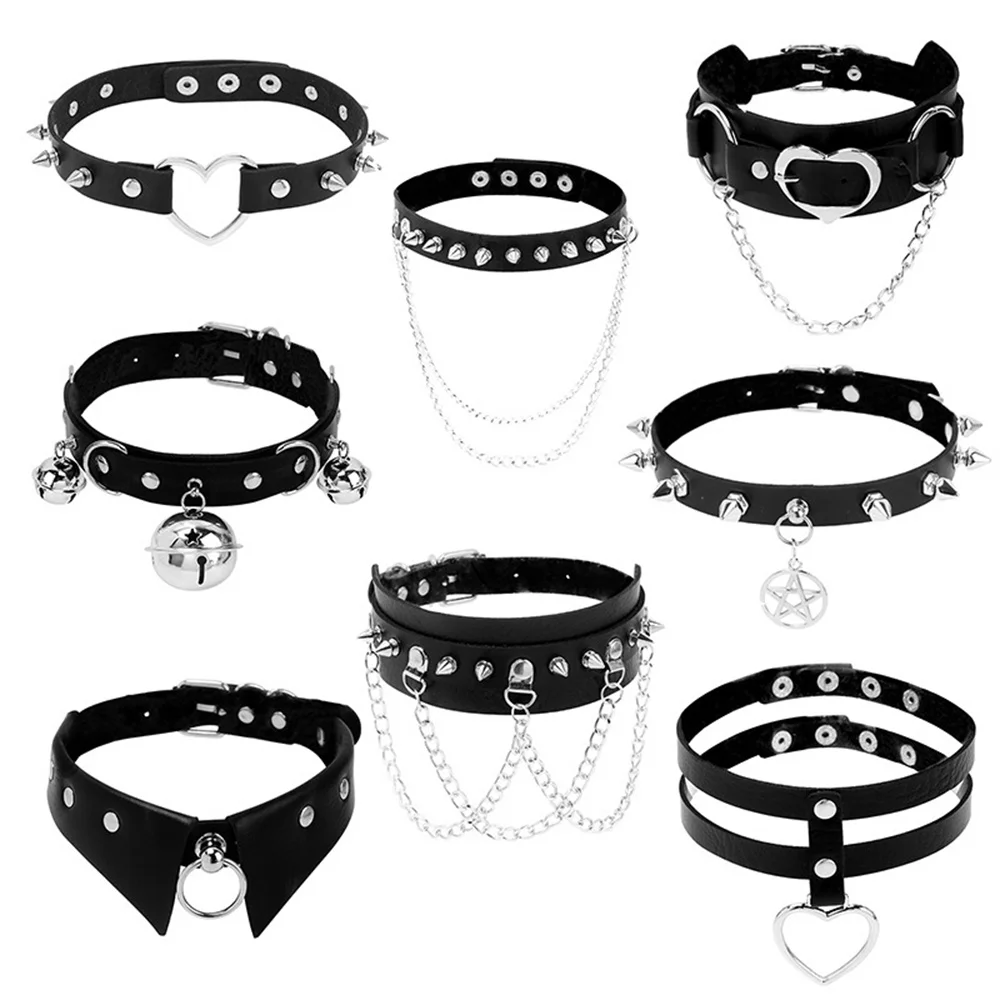 New Woman Black Punk Choker Collar Necklace Pu Leather Goth Rivets Choker Necklace Pendientes Party Club 80s Gothic Jewelry