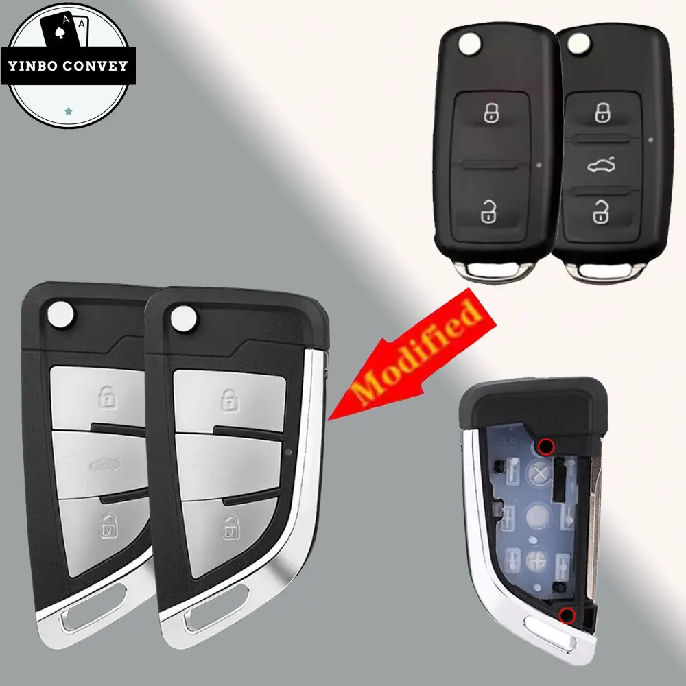 

2 3Buttons Upgrade Car Key Fob Case Shell Housing for ForVW Jetta Golf Polo Passat Beetle Skoda B5