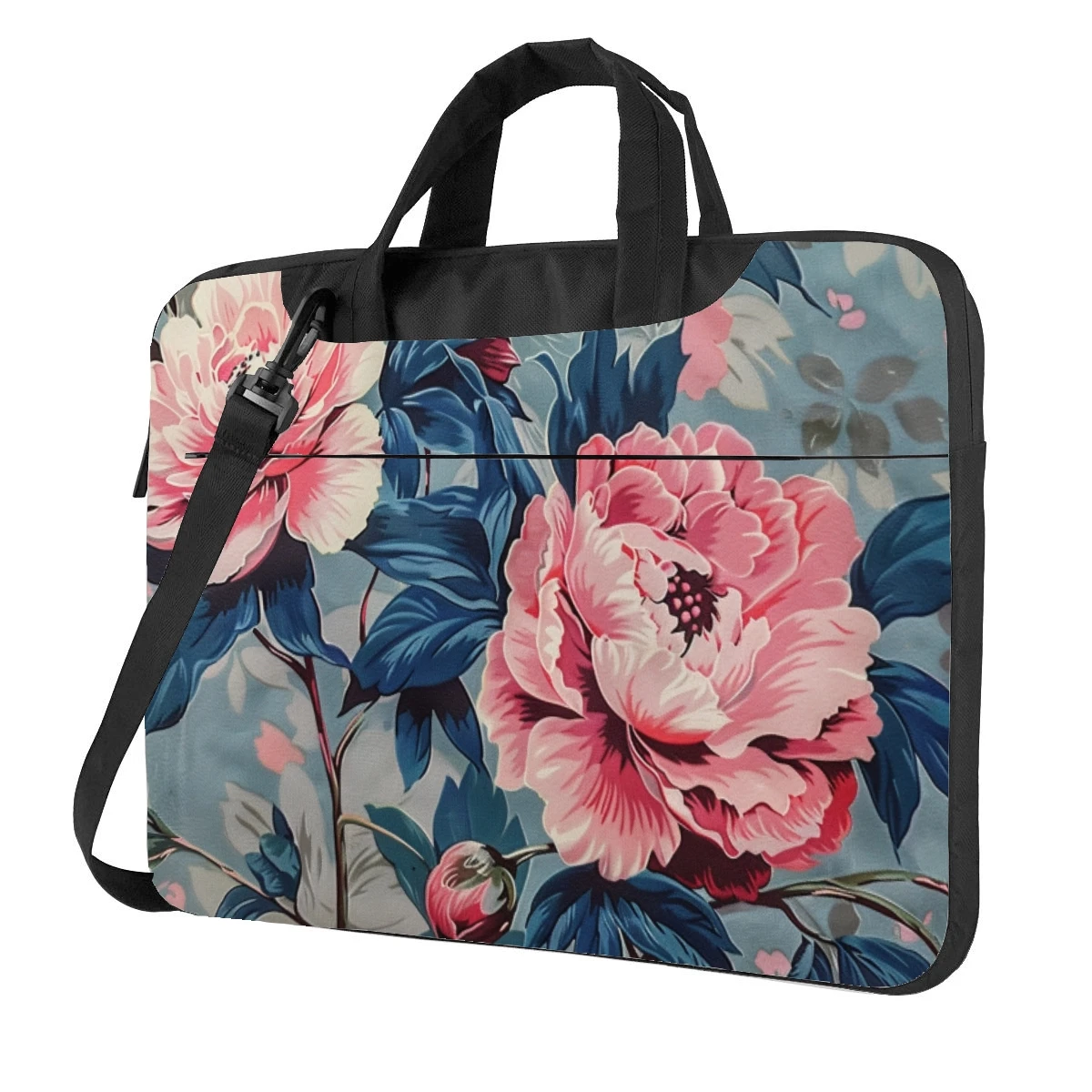 Rose Peony Patten Shoulder Messenger Bag Case Sleeve for 13 Inch  14 Inch 15.6 Inch Laptop Briefcase