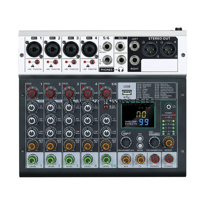 WMWMNU Small 6-channel Professional Audio Mixer 99DSP Effects Dj Controller/audio Console Mixer for Recording Studio Live