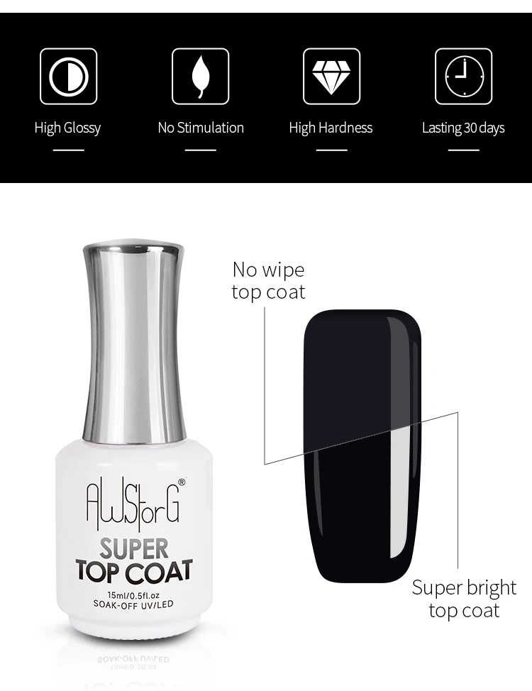 AWStorG 15 ml Super Top Coat Funktionsgel, kein Abwischen, mattes Top-Gel, transparent, Soak Off UV-LED, NailArt Maniküre-Gel-Lack-Grundierung – Detail 2