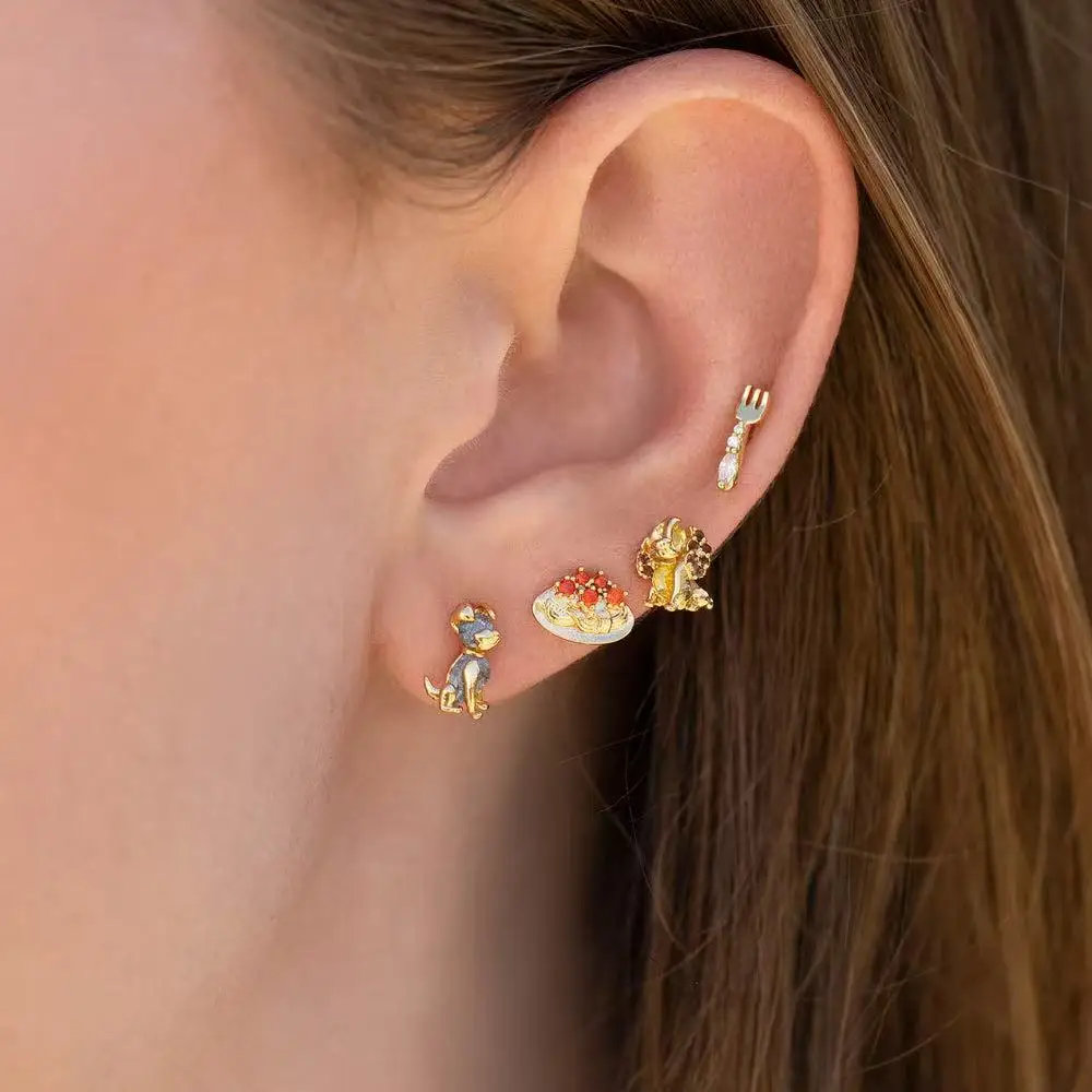 MIGGA 4pcs Cute Cartoon Dog Stud Earrings Set for Women Girls Gold Color Cubic Zircon Jewelry