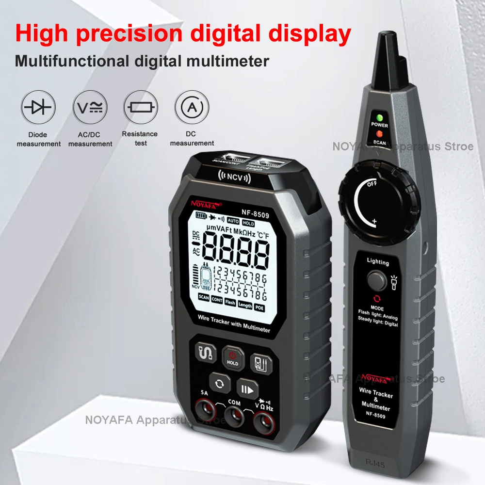 Imagem -02 - Noyafa-upgrade Network Cabo Tester Multímetro Tensão Atual Resistência Teste Poe Ncv ac dc Lcd Wire Tracke nf 8509 Novo