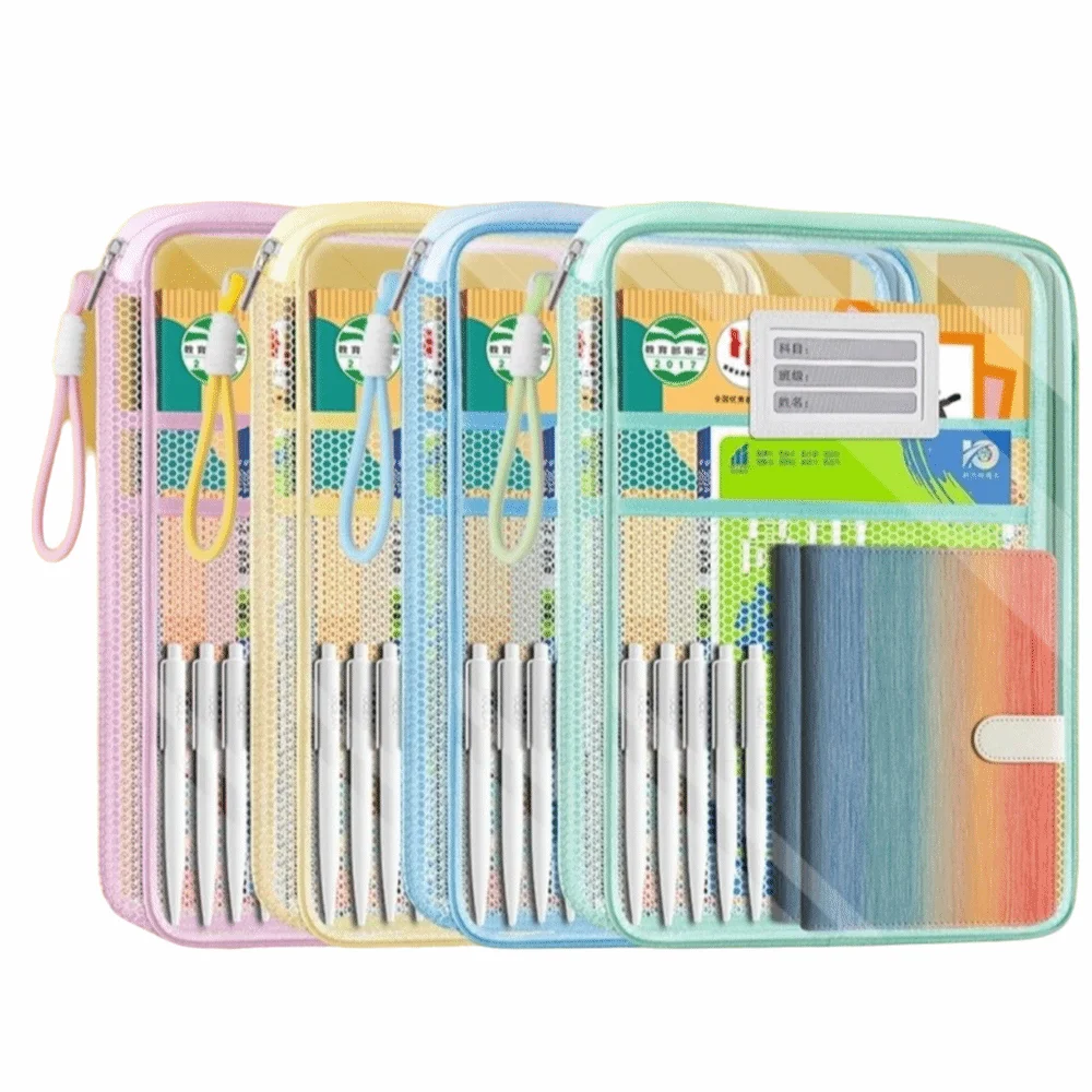 Transparent Zipper File Bag Large Capacity Handle File Folder Bags Candy Color Multifunction Storage Organizer Bag