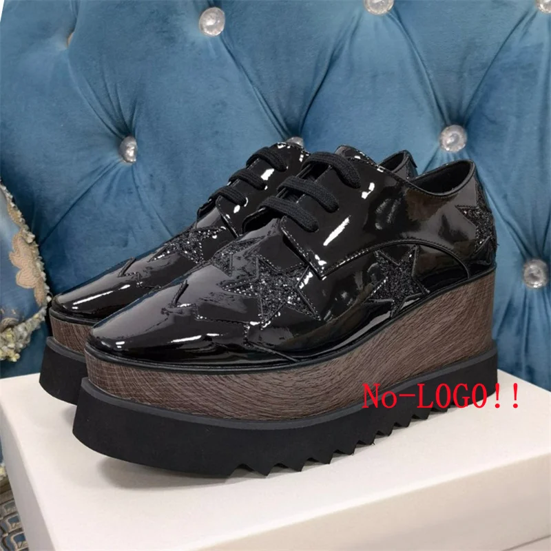 Hot Sale Spring Leather Flat Platform Shoes Woman Thick Sole Lace Up Designer Wedge Shoes Casual Vacation Walking White Shoes