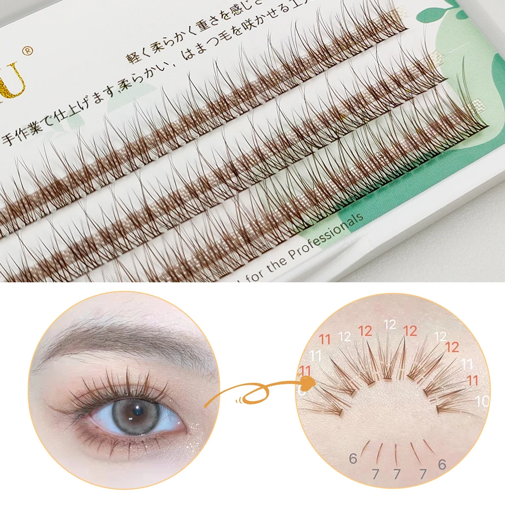 LAKANAKU Brown Individual Clusters Lashes Extensions Bundles Mixed Spikes Fish Tails False Lash Volume Wispy Cilios