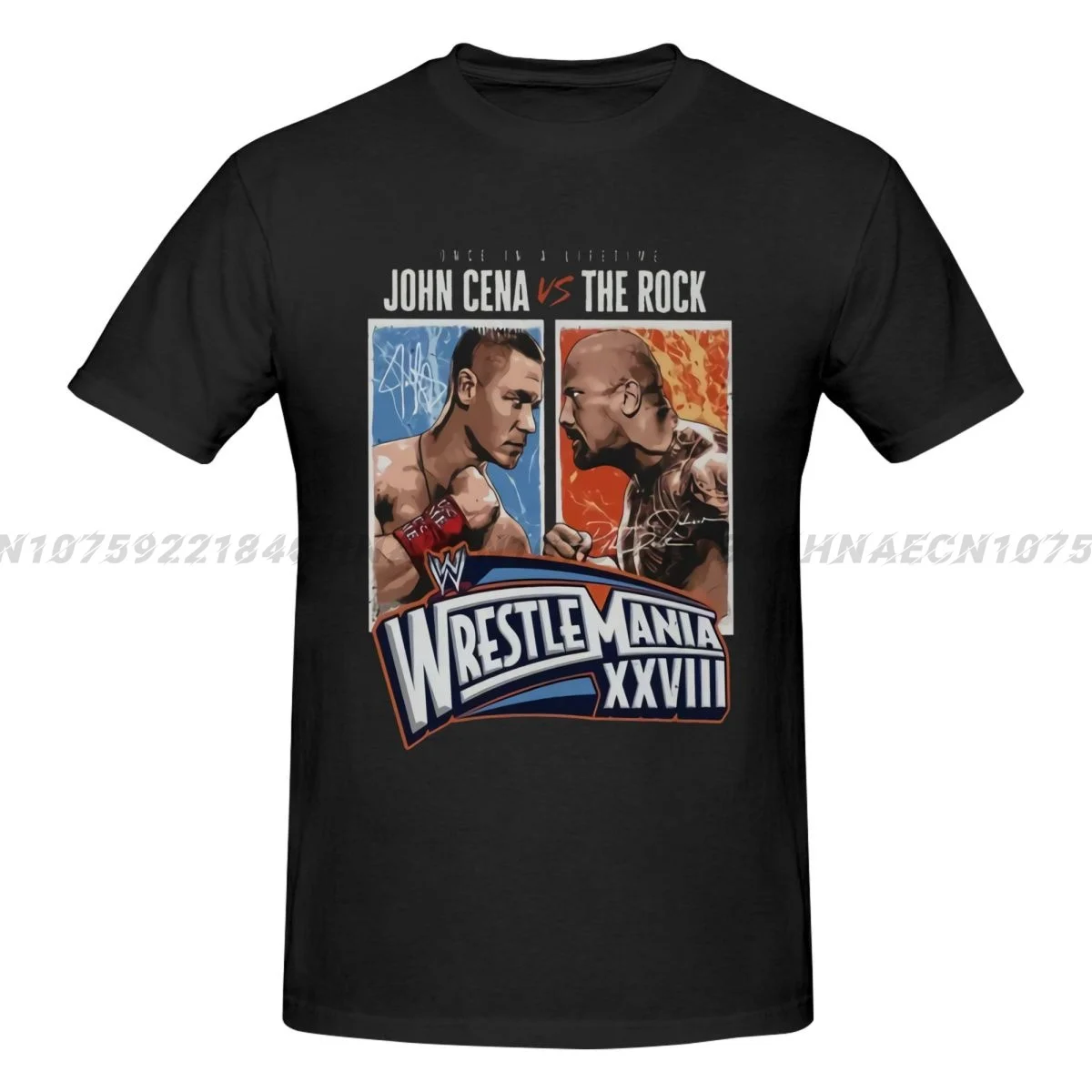 Johns Cenas Vs. The Rock Match WrestleMania 28 Men Crew Neck TShirt Oversized Tops Clothing Sleeve Tees Gift Idea T-Shirt