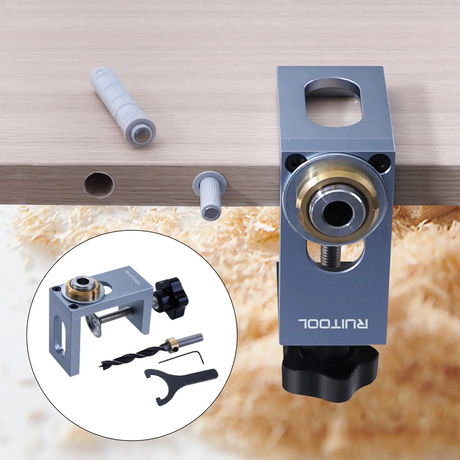 Self Centering Doweling Jig Set with Drill Head Handheld DIY Accessories Wood Dowel Jig Practical Portable Woodworking Tool