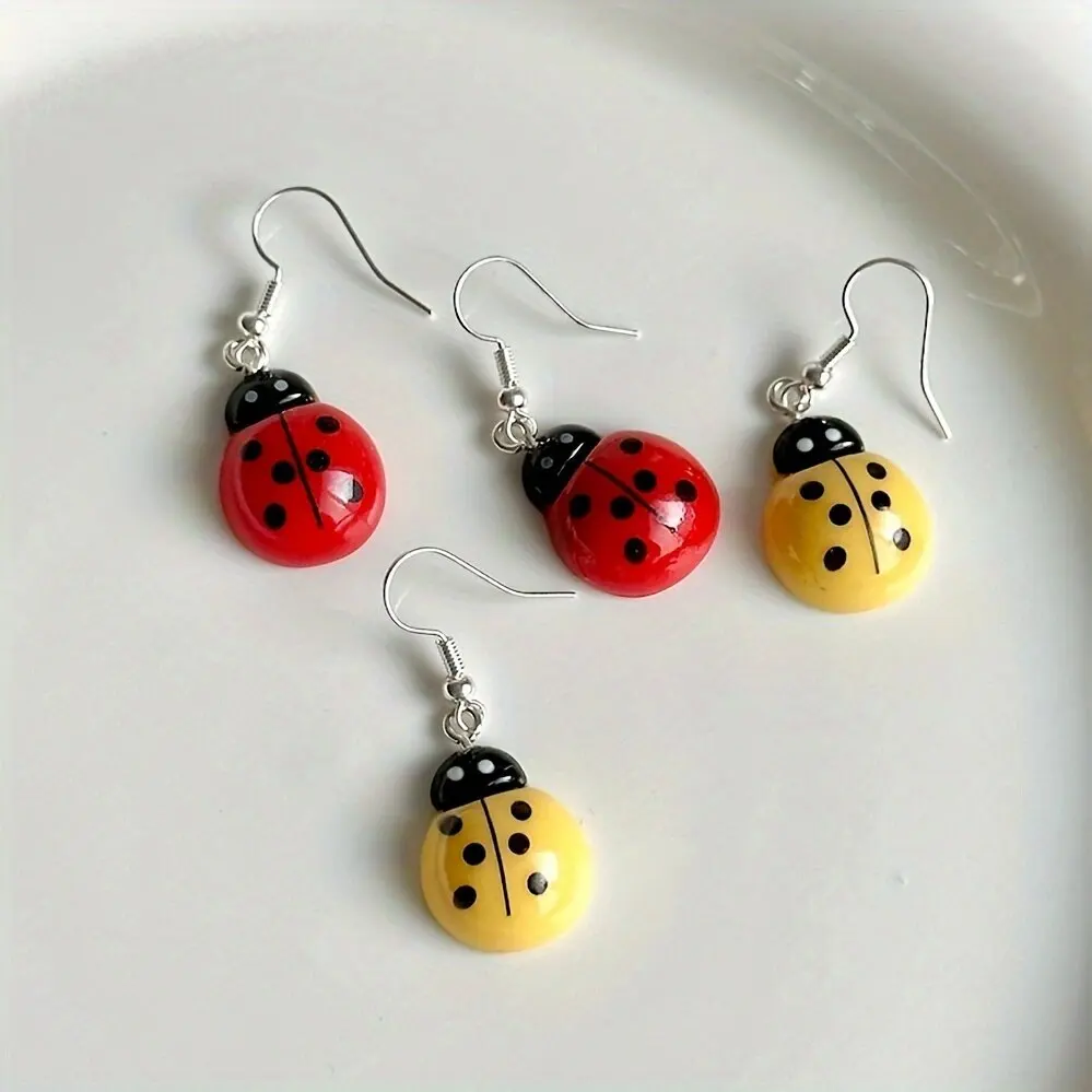 Nature animal red ladybug Earrings resin Simulated cartoon Miniblings colored insect bug dangle Earrings