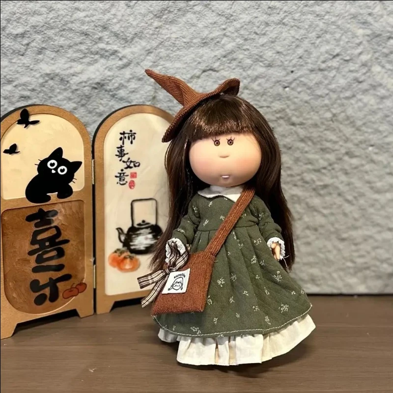 Girls Toy Curly Hair 24cm Bean Eye Vinyl Doll Dress Up Dark Skin Mia Potato Dolls Movable 24cm Action Figure Body Children Gift