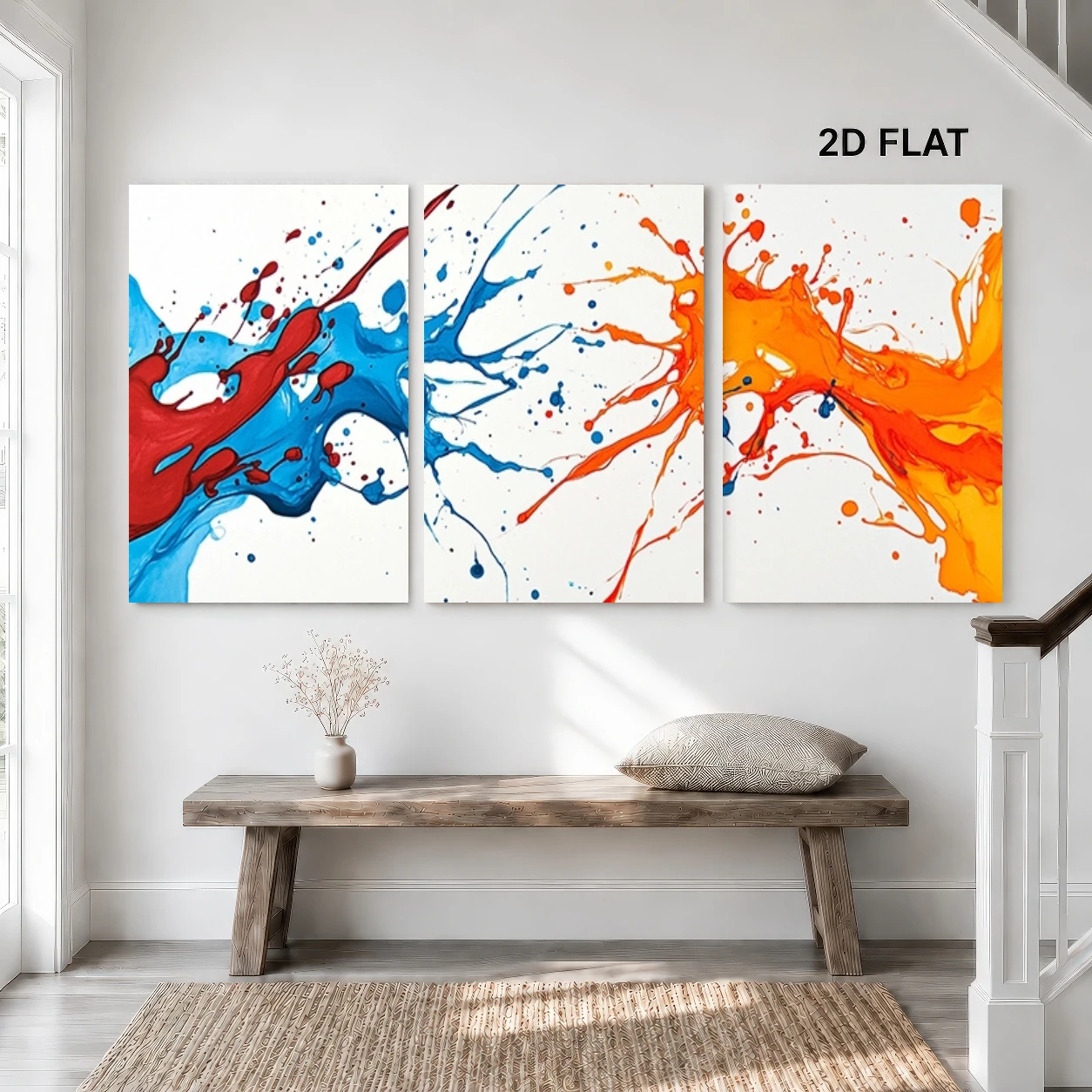 2D Flat, 3pcs Modern Abstract Splash Wall Art Prints - Multicolor Paint Splatter Suitable for Living Room, Bedroom, Office De