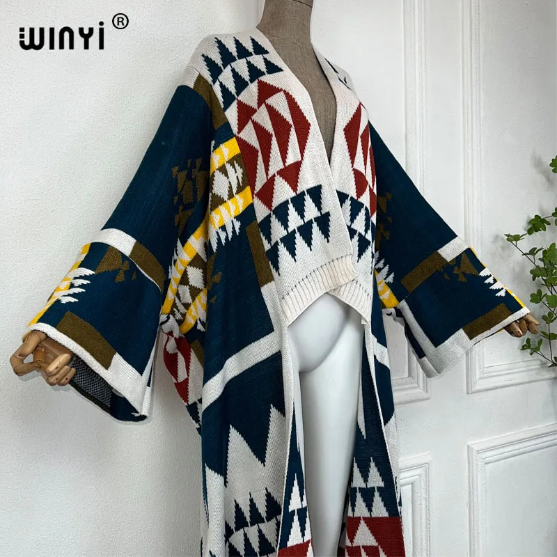 WINYI 2023 NEW woman Winter Knitted cardigan MAXI Christmas Fashion hipster party dress Thick Warm Female jacket ABAYA long coat