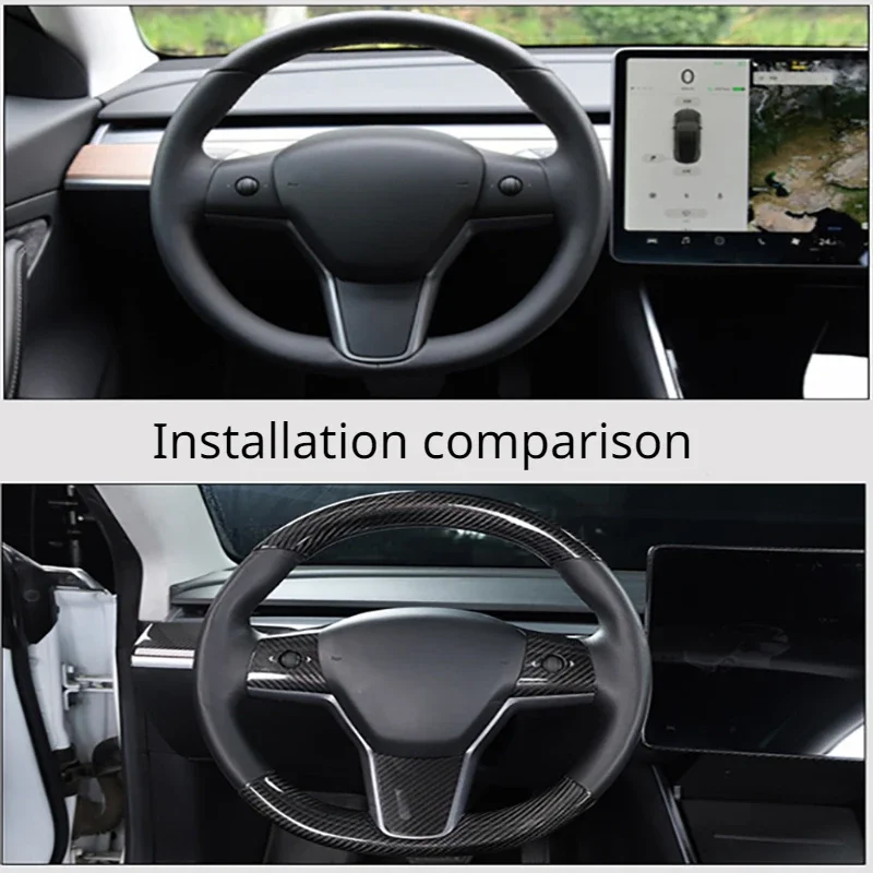 For Tesla Model 3 Y Steering Wheel Cover Real Dry Carbon Fiber 3K 240G Handmade Steering Wheel Shell Snap-in Covers Accessories