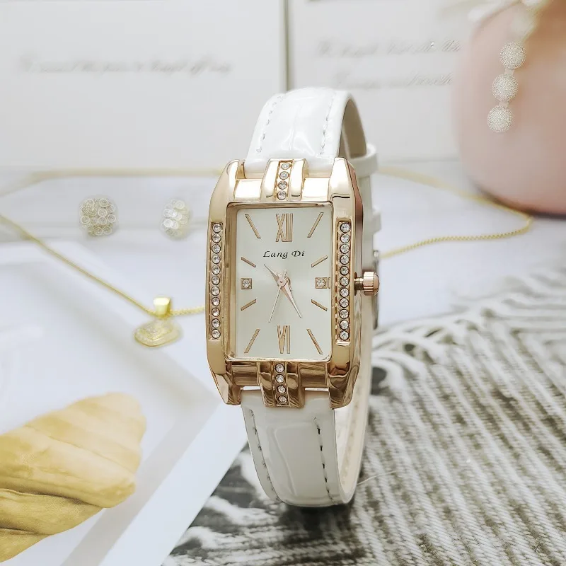 High Quality Women Diamond Quartz Watch Top Brand Business Rectangle Ladies Leather Strap Wristwatch Dropshippiing Reloj Mujer