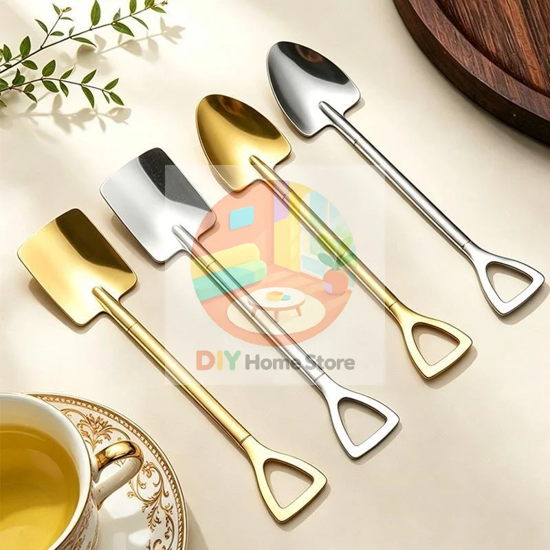 BPA Free Creative Stainless Steel Shovel Spoon Safe Teaspoon for Kids Ice Cream Fruit Yogurt Home Daily Use