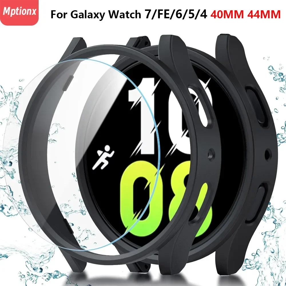 Vidrio + funda para Samsung Galaxy Watch 7 impermeable PC Galaxy Watch 6 5 4 40mm 44mm cubierta Galaxy Watch FE + Protector de pantalla