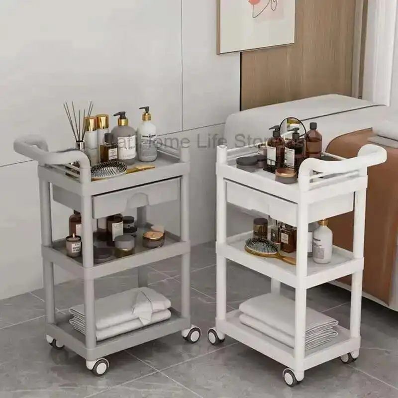 

Cleaning Trolley Nails Beauty Salon Organizers Trolleys Esthetician Cart Car Support Auxiliary Wheels Black Folding Metallic Spa